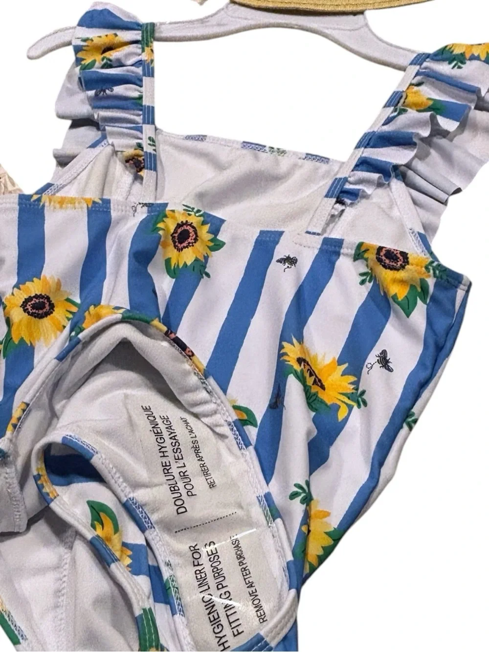 Tommy Bahama Kids Sunflower Stripe Ruffle One-Piece Swimsuit & Matching Hat NWT